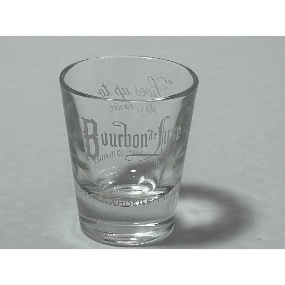 Vintage Bourbon De Luxe Promo Shot Glass Louisville KY Collector Barware Cup